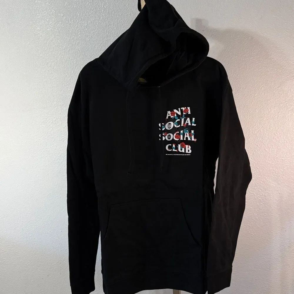 Anti Social Social Club x Sad boys - Black Hoodie with red roses white Text